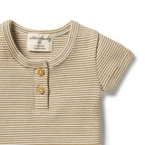 Organic Stripe Rib Henley Tee by Wilson & Frenchy in Leaf